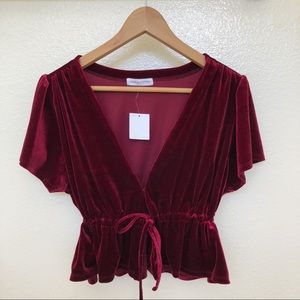 Urban Outfitters Goldie Velvet Crop Tie-Front Top